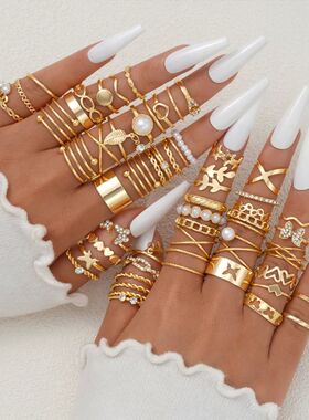 58PCS Vintage Heart Snake Butterfly Rings Set for WomenMetal