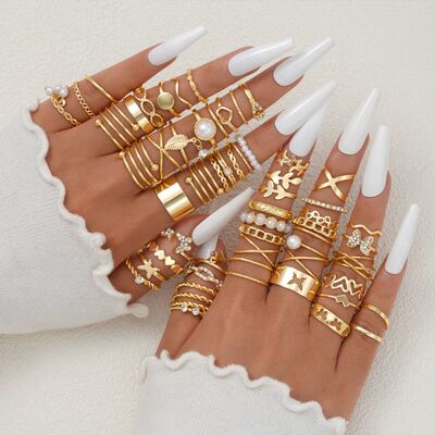 58PCS Vintage Heart Snake Butterfly Rings Set for WomenMetal