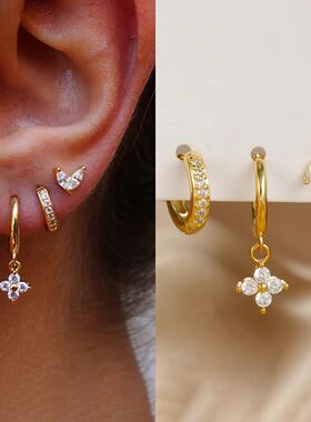 3PCS Exquisite Green Zircon Hanging Earrings Set for Women S