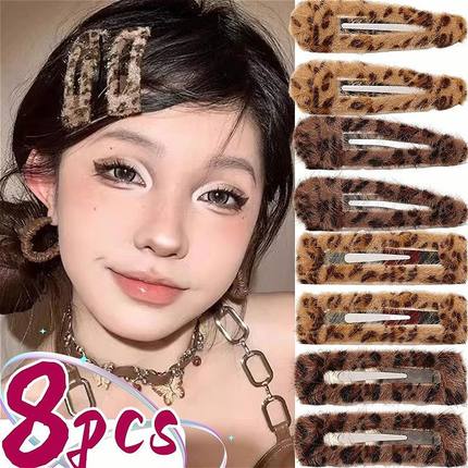 Fashion Leopard Print Plush Barrettes Autumn Winter  Haircli