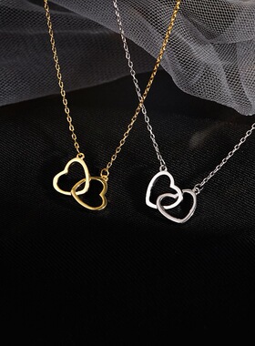 Double-ring Heart-shaped New Simple Necklace Women's Clavicl