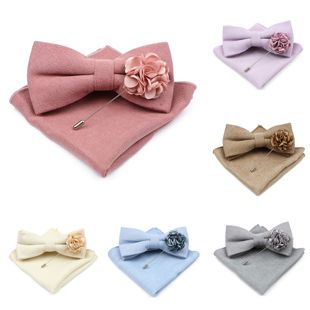 Cotton Bowtie Sets Solid Pin Brooch Color Square Mens Pocket
