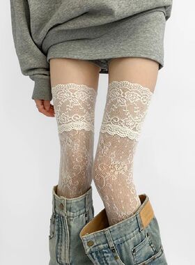 Socks Woman Autumn/Summer Solid Color Thigh High Lace Stocki