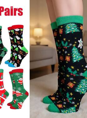 4 Pairs Winter Women Christmas Socks Santa Claus XMAS Long M