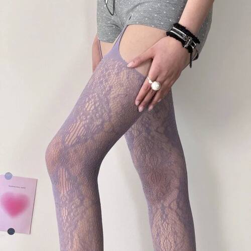 New Color Purple Tights Women Sexy Fishnet Flower Mesh Stock