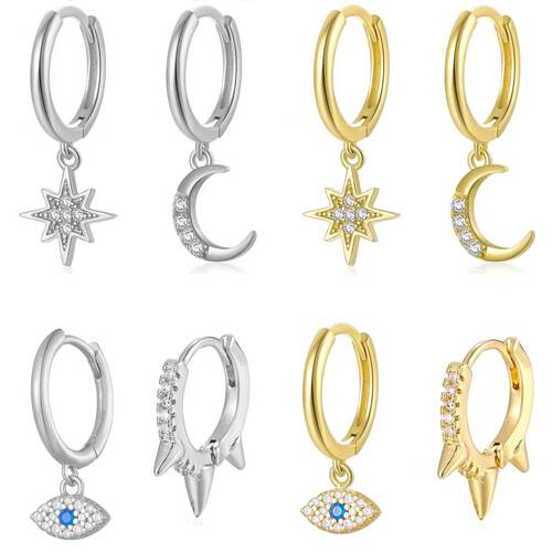 Titanium Steel Inlaid Zircon Moon Six-star Awning Pointed Co