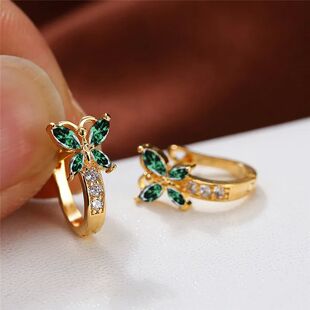 Stone Gol Cute Crystal Earrings Vintage Hoop Femal Butterfly