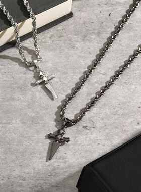 Cool Punk Sword Cross Pendant Necklace for Men Stainless Ste