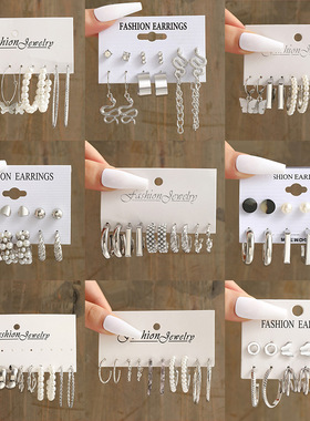 Pearl Silver Color Hoop Earrings Acrylic Dangle Earrings for