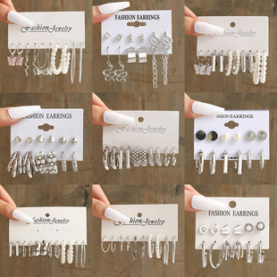 Pearl Silver Color Hoop Earrings Acrylic Dangle Earrings for