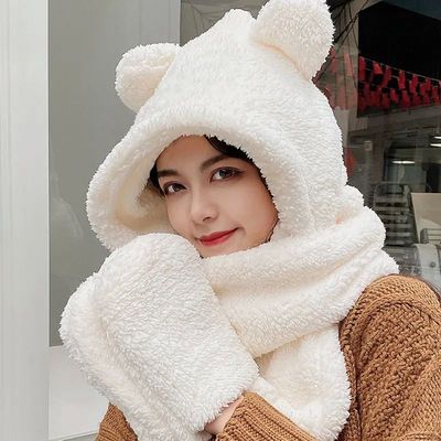 New Cute Bear Ear Hat Scarf Gloves Set Winter Women Beanies