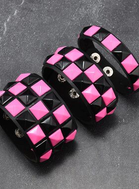 3Pcs/SetContrasting Rivets Leather Wrist Friendship Big Wide