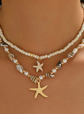 2PCS Bohemian-style beach resort style shell starfish rice b