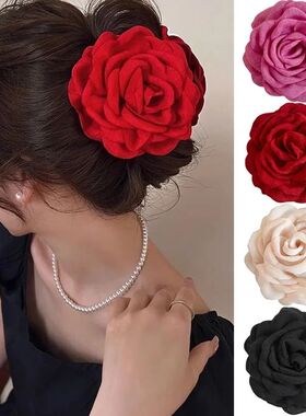 Elegant Fabric Rose Flower Hair Claws Women French Large Hai