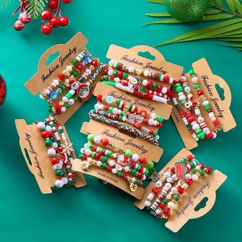 4 Pcs Christmas Combo Bracelet Creative Colorful Acrylic San