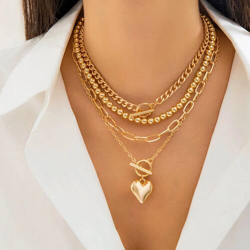 PuRui Multilayer CCB Heart Charm Choker for Women Link Chain
