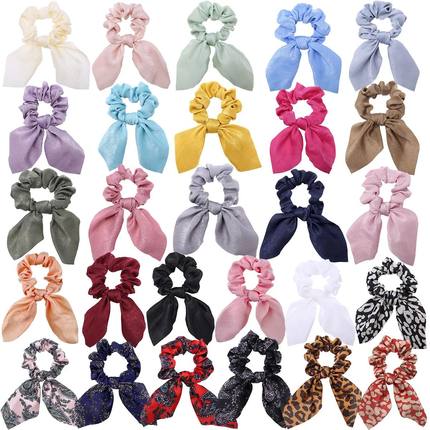 Fashion Floral Leopard Print Scrunchie Bowknot Hair Rope Wom