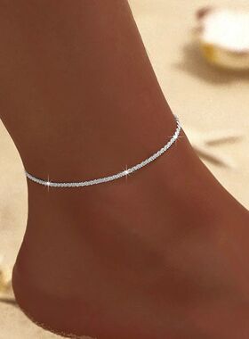 Sparkling Thin Chain Anklet Bracelet for Women Zircon Cross