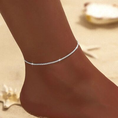 Sparkling Thin Chain Anklet Bracelet for Women Zircon Cross