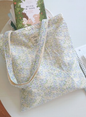 君和布包 奶油浅紫色碎花肩棉布袋女学生书袋韩系温柔清新百搭