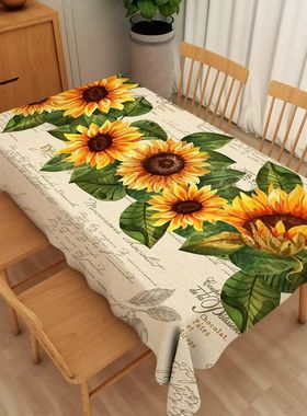 Sunflower Rectangle Tablecloths Yellow Flowers Leaves Printe
