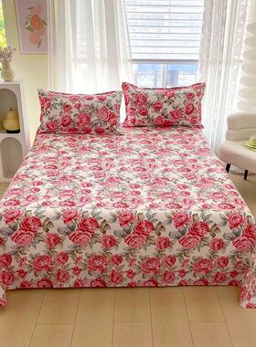 Red Flower Printed Flat Bed Sheets for Double Bed Single/Que