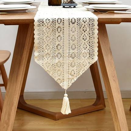 Table Runner Beige Christmas Crochet Lace Cotton Blended Fab
