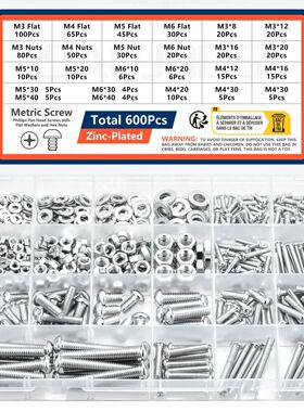 24 grids Screws Bolts and Nuts Assortment Kit Metric Machine
