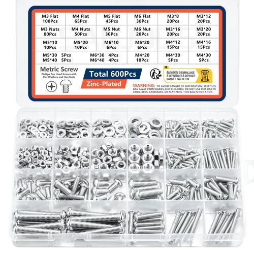 24 grids Screws Bolts and Nuts Assortment Kit Metric Machine
