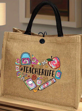 Large Capacity Teacher Holiday Element Printed Tote BagBuckl