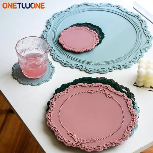 12/23/35cm Silicone Placemat Round Flower Coffee Dinner Tabl