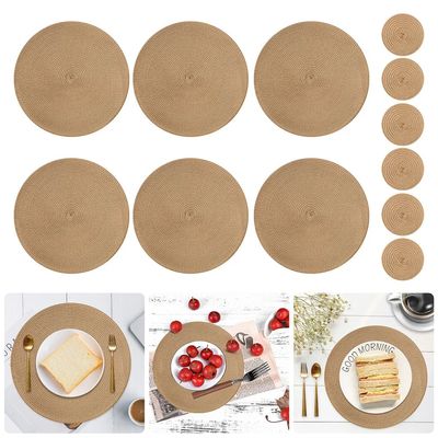 Set of 12 Round Braided Table Mat Washable Placemats Non Sli