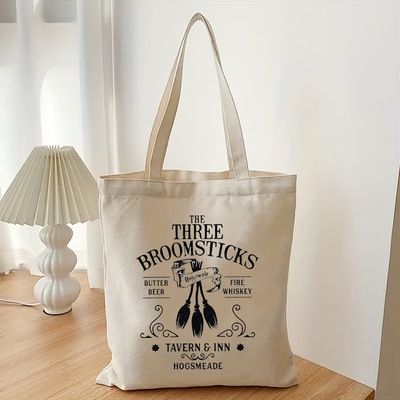 Double-sided Three Broomsticks Printed Canvas Bag Large Capa