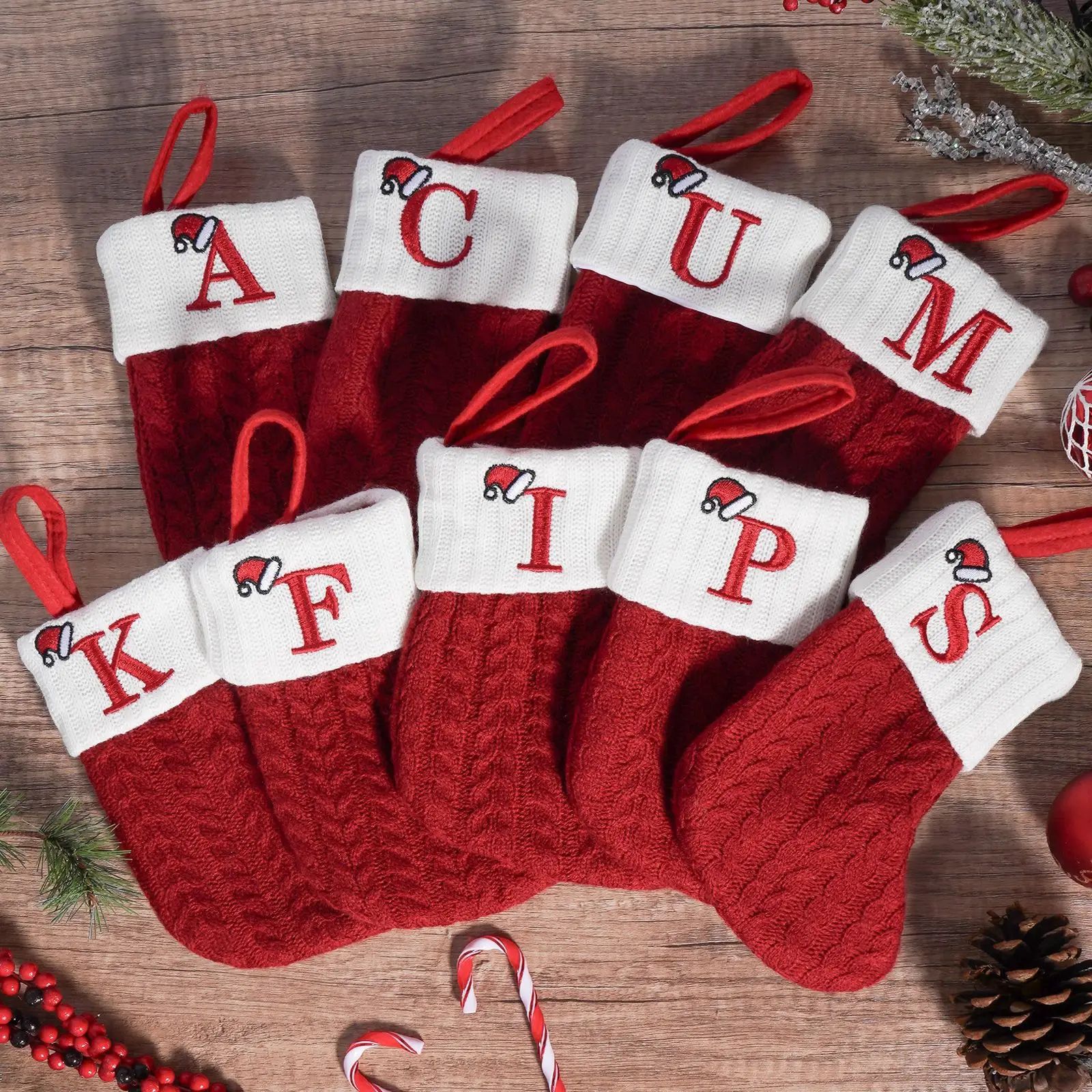 Christmas Alphabet Knitting Socks Cute Red Knitted Christmas
