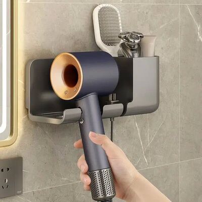 1pc Hair Dryer Storage Rack Non Punching Bathroom Wall Mount