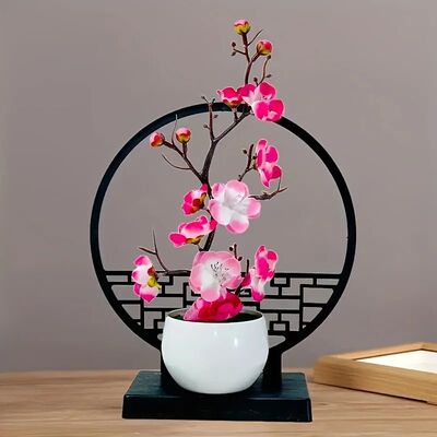 1set Chinese-Inspired Artificial Plum Blossom Bonsai with Sc