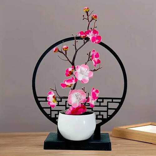1set Chinese-Inspired Artificial Plum Blossom Bonsai with Sc