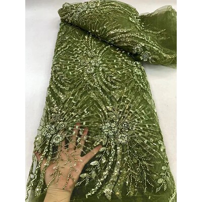High-Quality Sequined Beaded Lace Fabric Nigerian Embroidere
