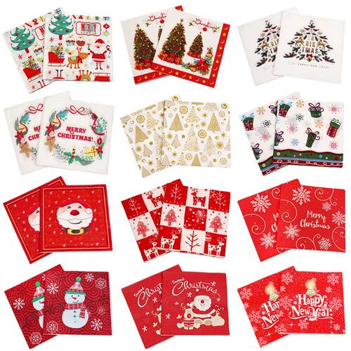 20pcs Christmas Paper Napk Santa Claus Snowman Merry Christm