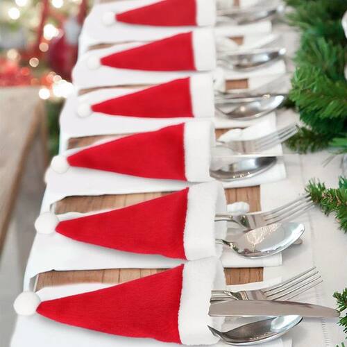 10PCS Tableware Holder Bag Christmas Hat Christmas Decoratio