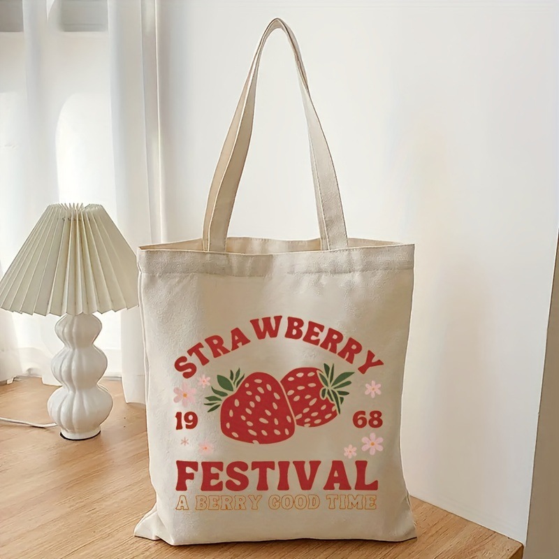 Double-sided Stra Wberry Festival Strawberry Print Canvas Ba