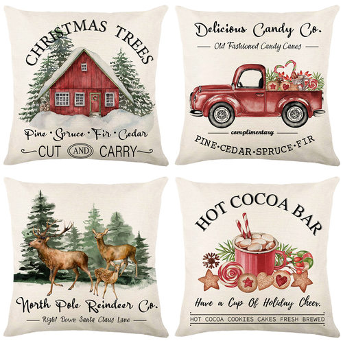 Merry Christmas Decorative Pillow Cover 45x45cm Linen Throw