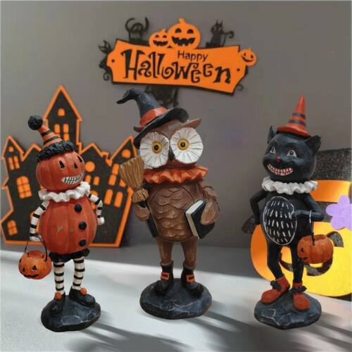 Halloween Pumpkin Puppet Decoration, Resin Carving  Black Ca