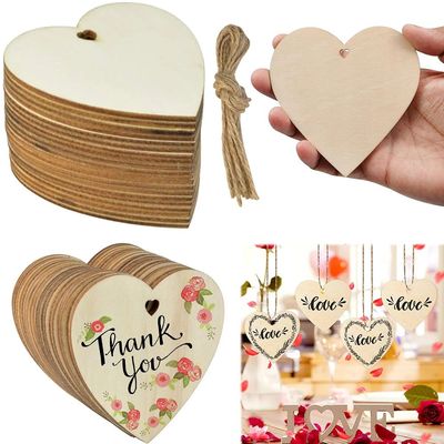10/20/60Pcs Wood Heart Slices Unfinished DIY Crafts Wooden B