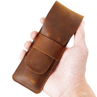 Pen Sleeve Bag Genuine Organizer Leather Holder Retro Case