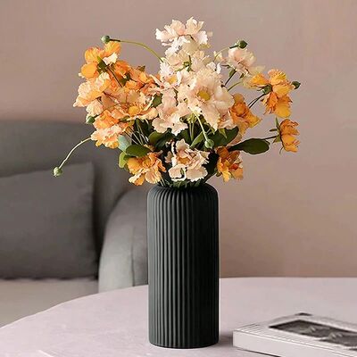 Striped Ceramic-Like Plastic Vase For Flowers Decorative Flo