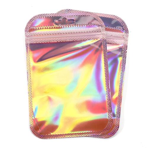 50pcs/lot Pink Laser Ziplock Bags Reusable Plastic Transpare