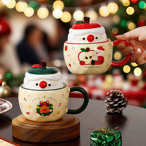 Christmas Apple Ceramic Cup Set With Lid Mug Accompanying Gi