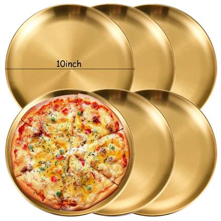 6Pcs Gold Stainless Steels Round Plate Rust-Proof Shallow Tr