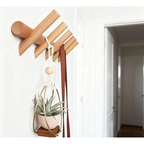 Nordic Solid Wood Coat Rack with 4/5 Hooks Wall Hanging Stor